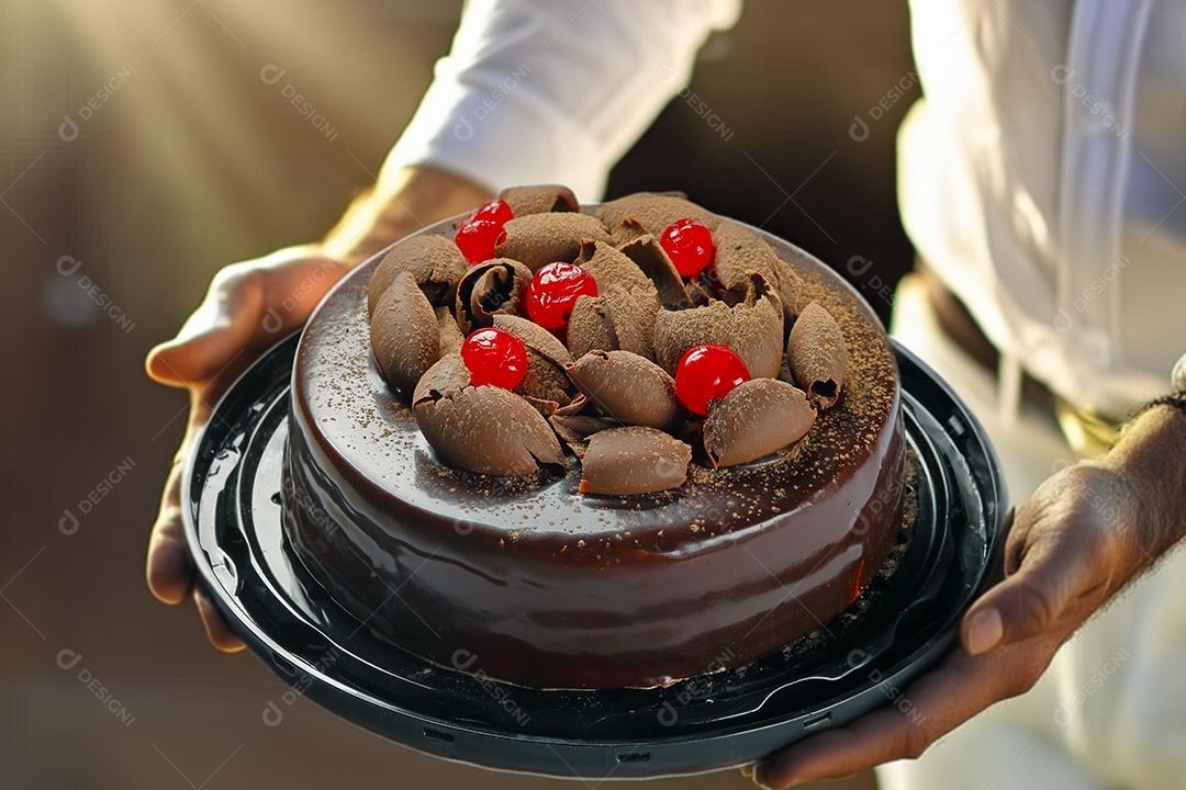 Bolo de chocolate raspado e cereja