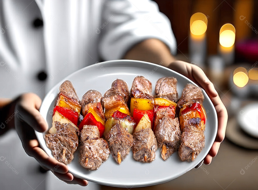 Espetinho de carne com legumes