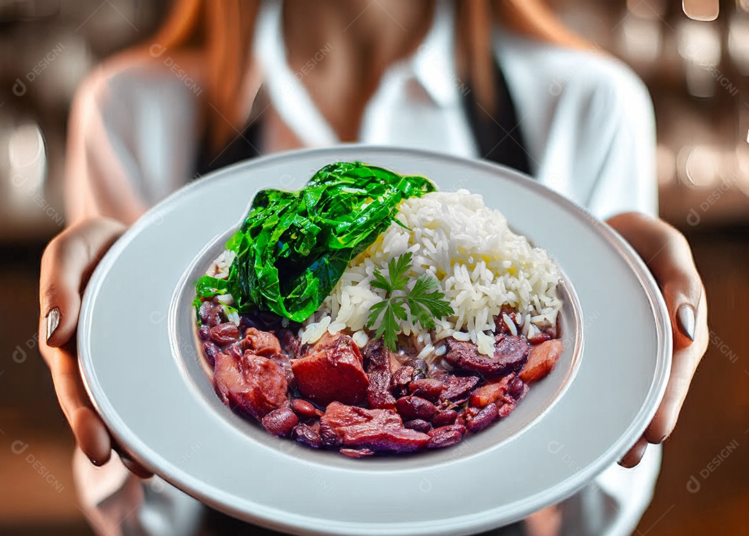 Feijoada com arroz e couve