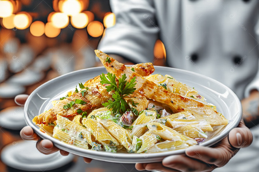 Penne com frango grelhado ao molho branco
