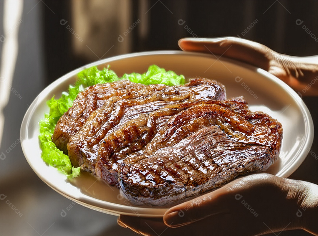 Picanha fatiada com alface