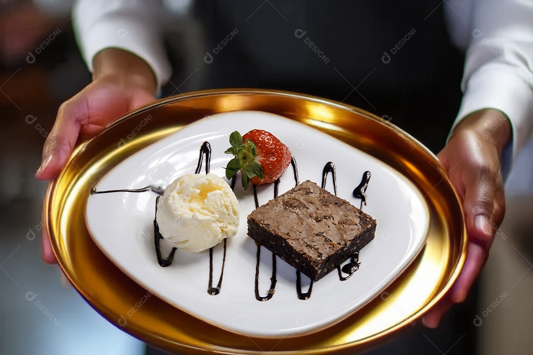 Sobremesa de brownie com sorvete cremoso