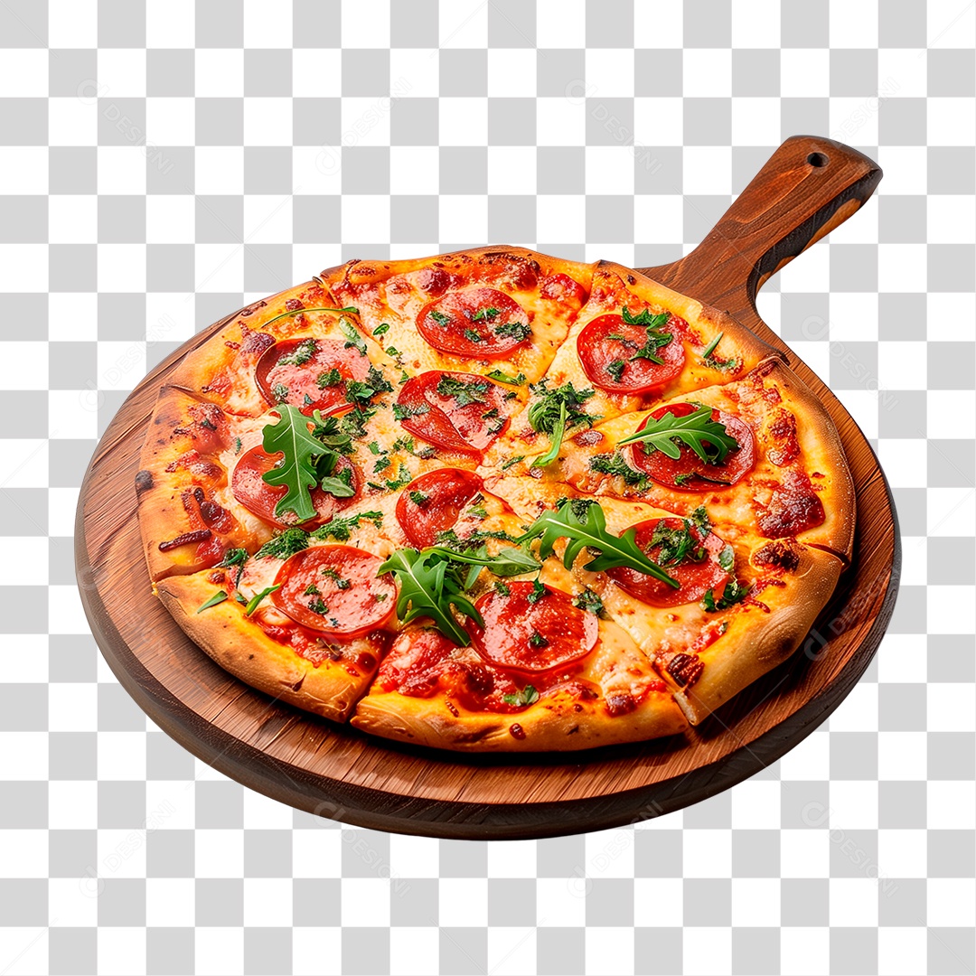 Pizza em Circulo de Madeira PNG Transparente