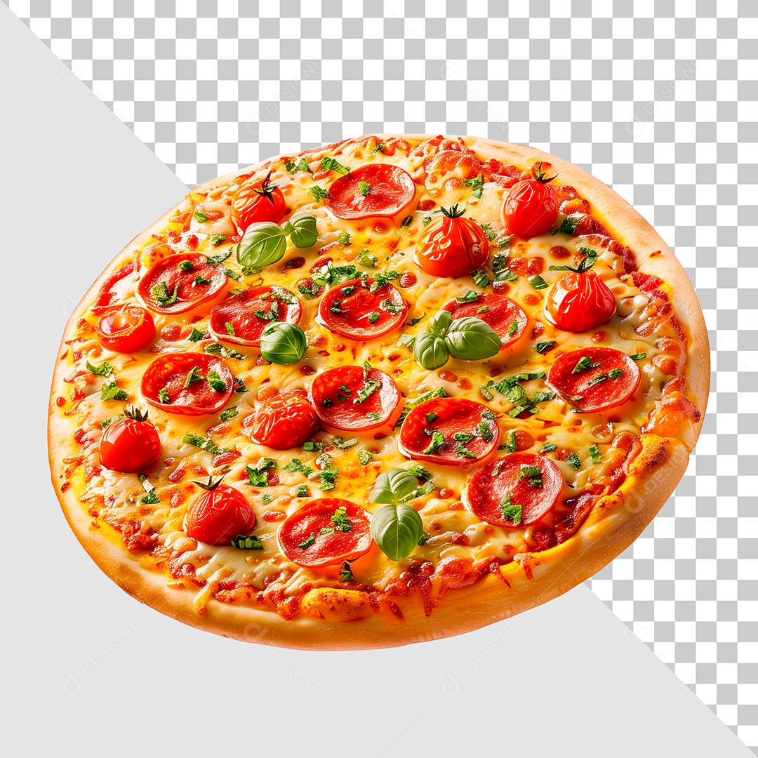 Pizza de Queijo com Tomate e Calabresa Elemento 3D para Composição PSD