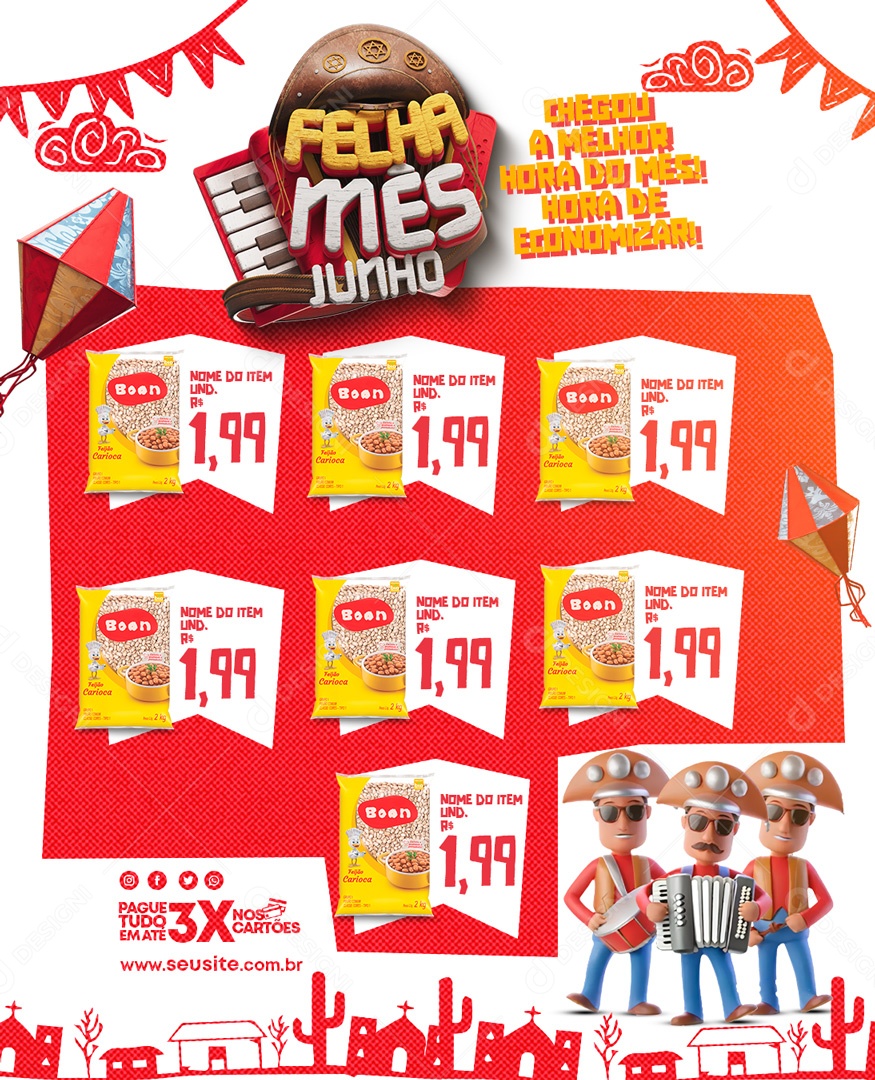 Fecha Mês Junho Chegou a Melhor Hora de Economizar Social Media PSD Editável