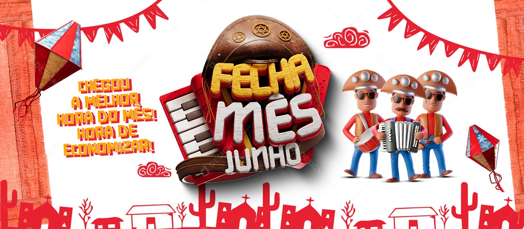 Fecha Mês Junho Chegou a Melhor Hora Social Media PSD Editável