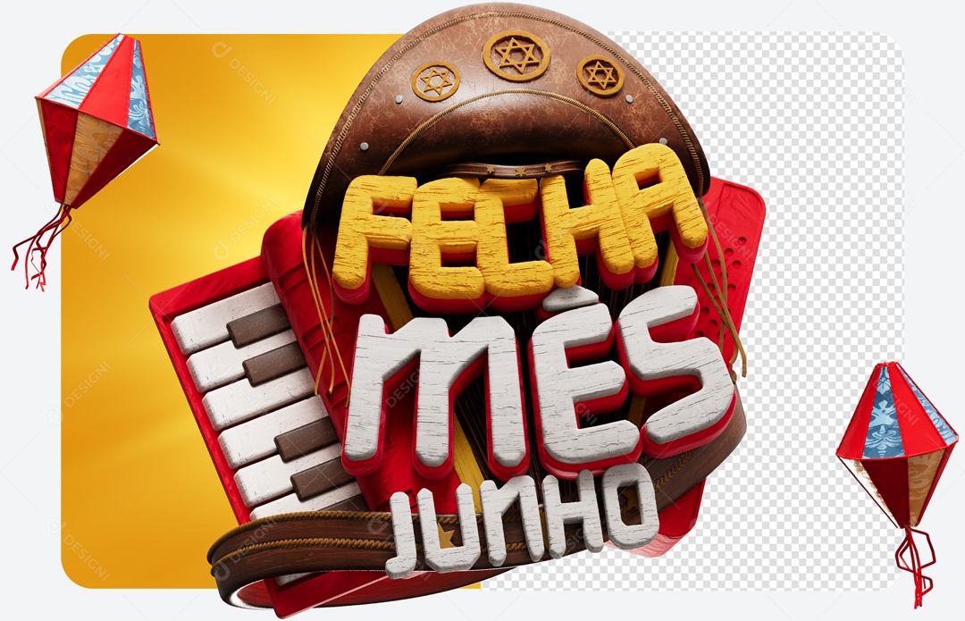 Fecha Mês Junho Selo 3D para Composição PSD