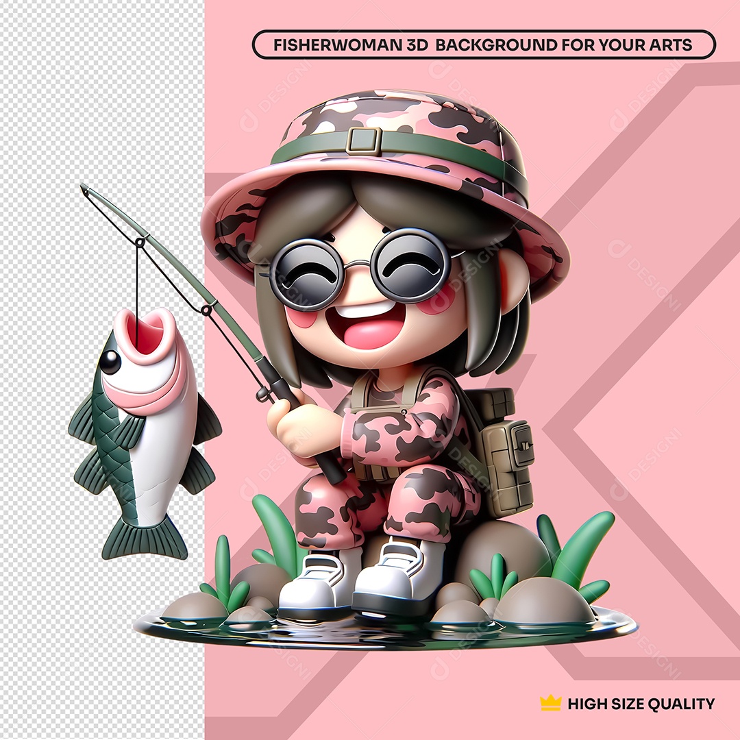 Pescador com Trajes Rosa Elemento 3D para Composição PSD
