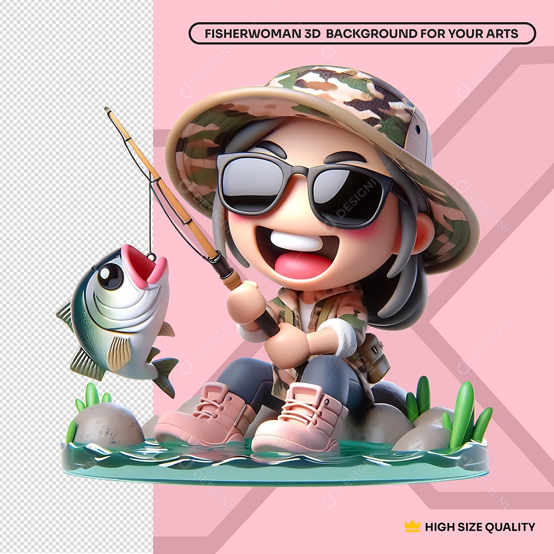 Fisherwoman with Costumes 3D Element for PSD Composition