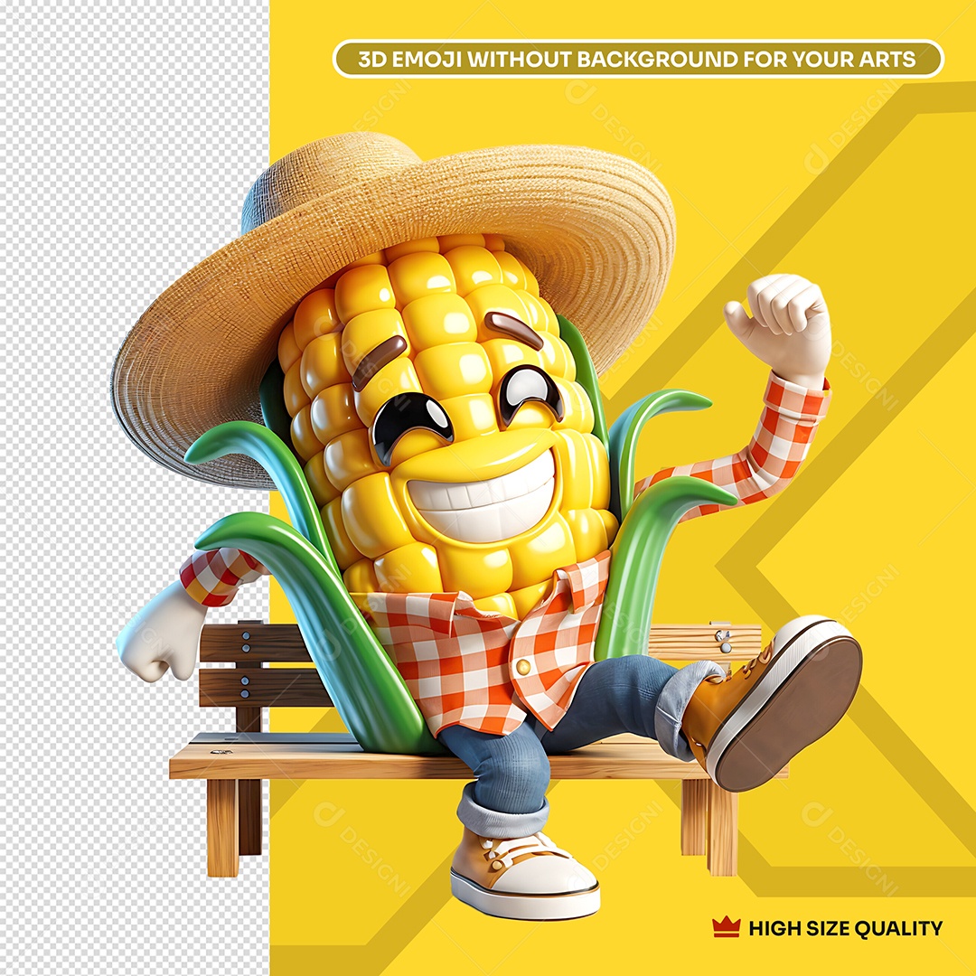 Milho com Trajes Caipira Elemento 3D de São João para Composição PSD