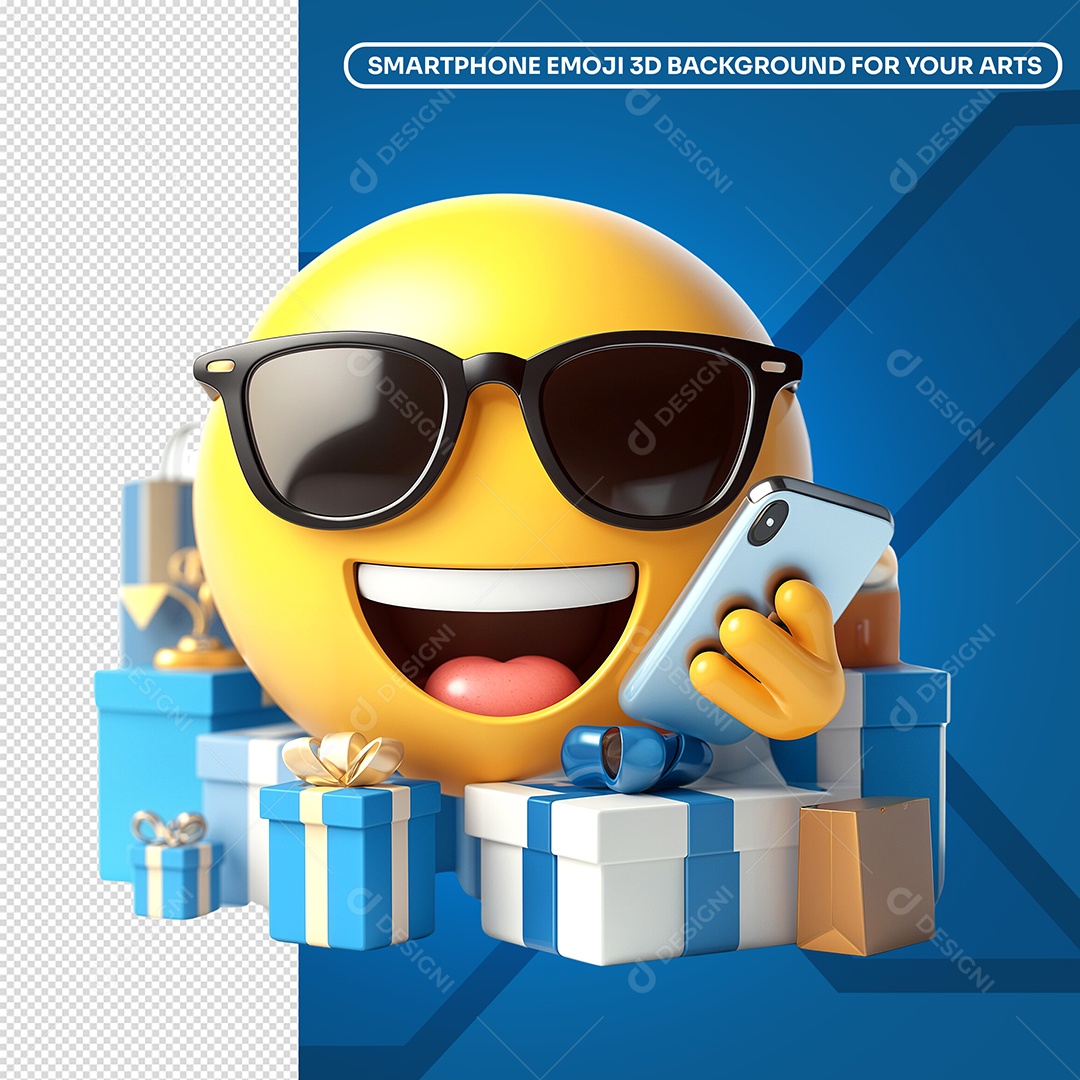 Emoji 3D com Celular e Presente para Composição PSD