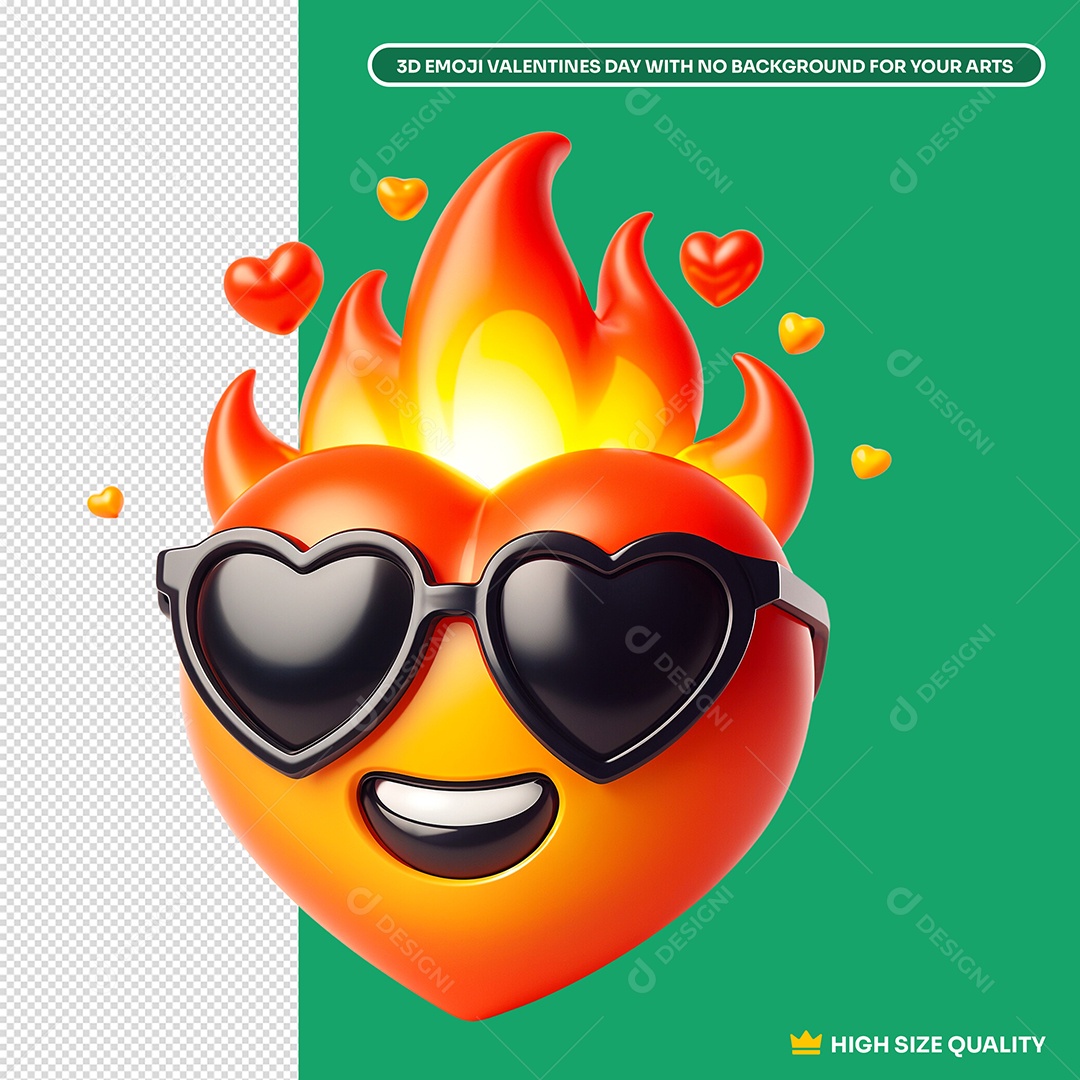 Emoji 3D Coração Apaixonado com Chamas para Composição PSD