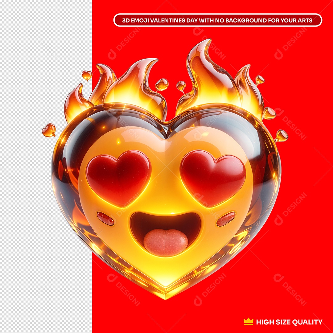 Emoji 3D Coração Apaixonado Vermelho para Composição PSD
