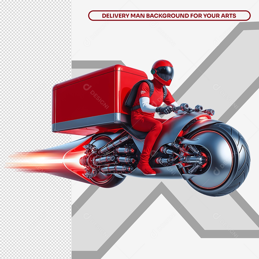 Entregador de Moto Elemento 3D Vermelho para Composição PSD