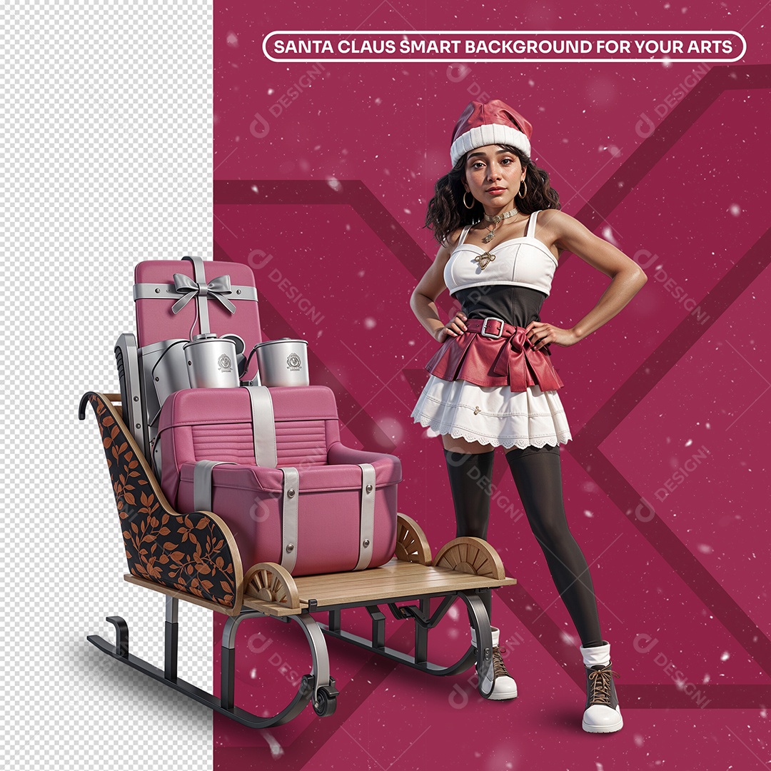 Mamãe Noel Trenó Elemento 3D para Composição PSD