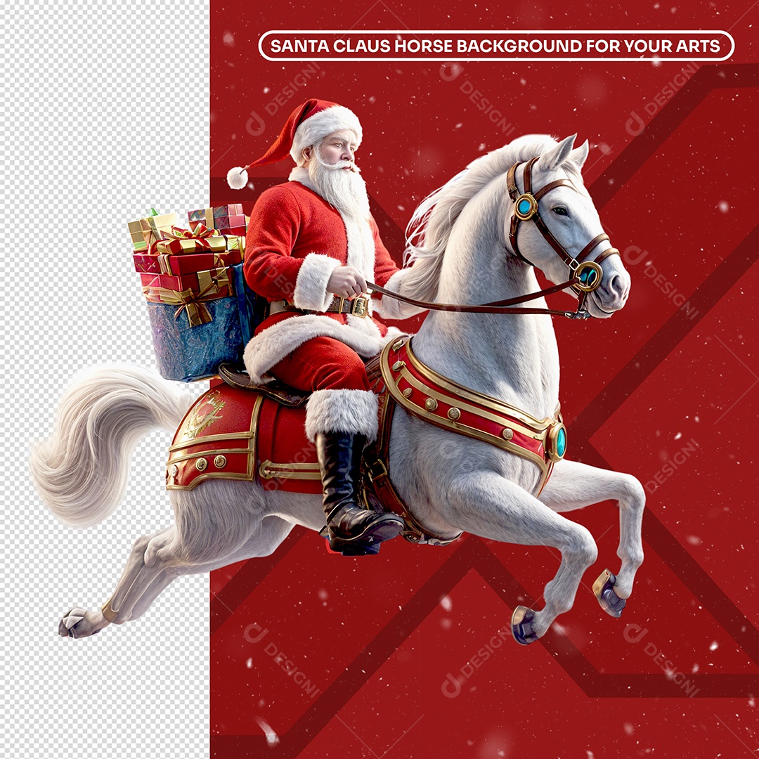 Papai Noel de Cavalo Elemento 3D para Composição PSD