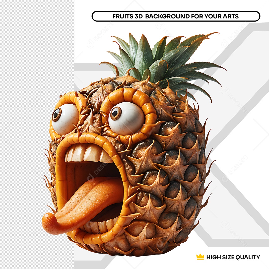 Abacaxi Assustado Elemento 3D para Composição PSD