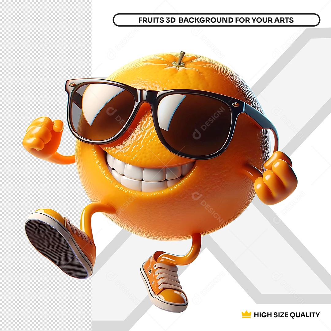 Laranja de óculos e Sorrindo Elemento 3D para Composição PSD