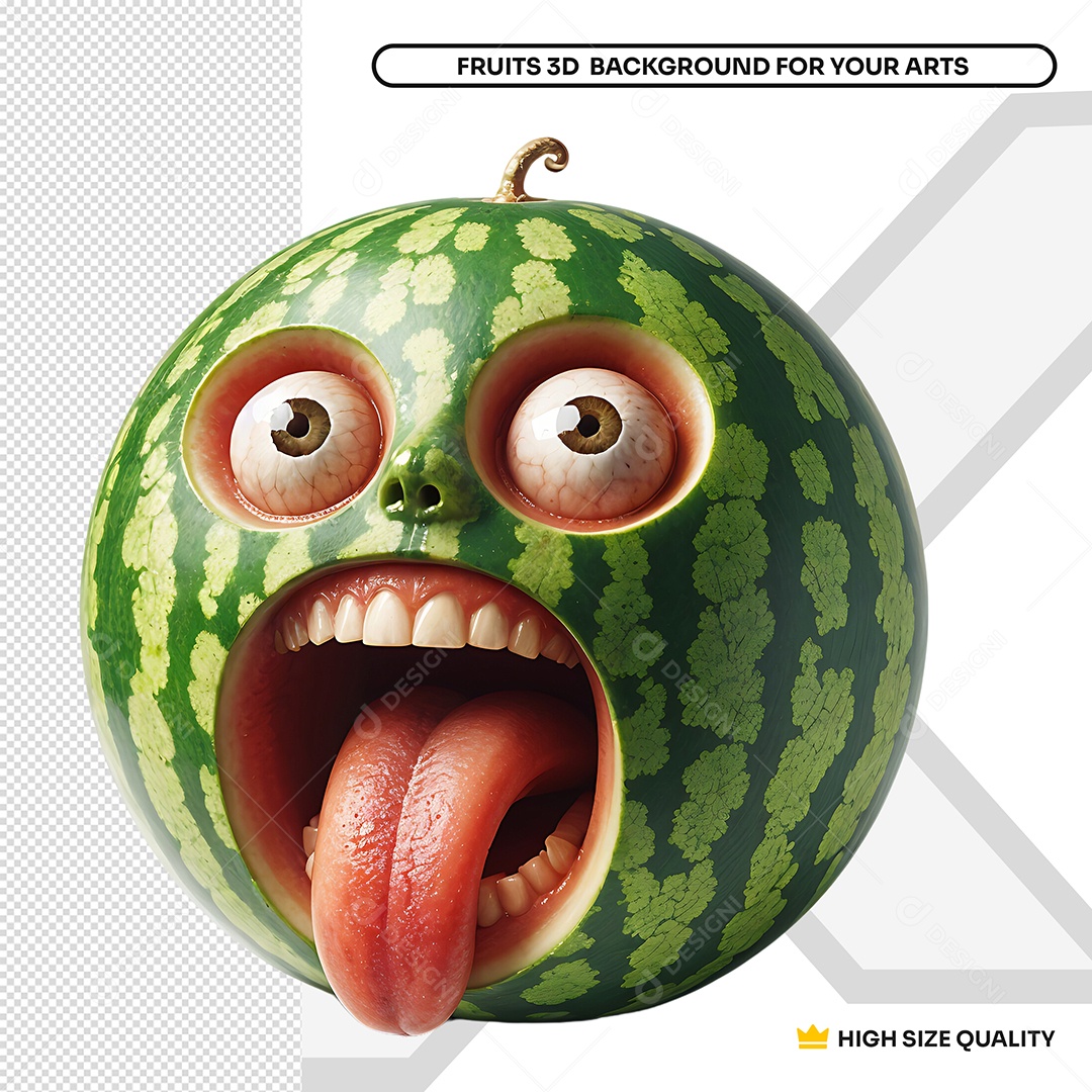 Melancia Assustada Elemento 3D para Composição PSD