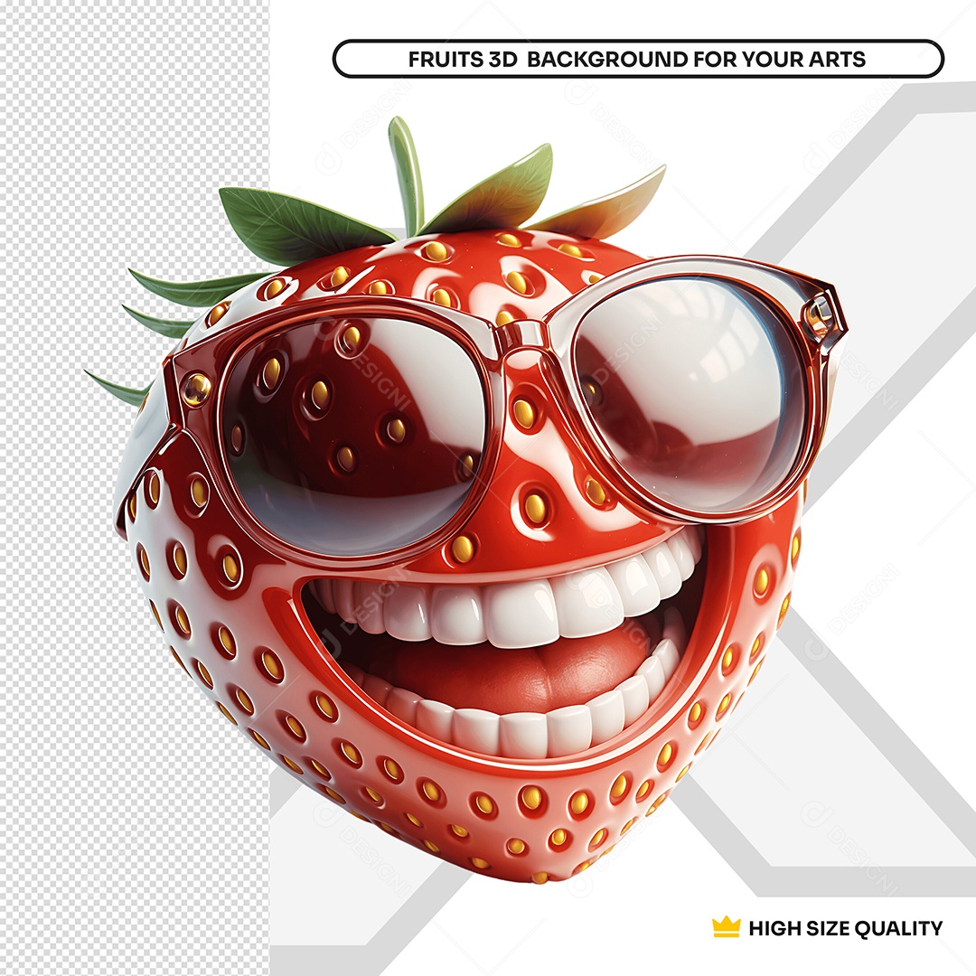 Morango Feliz Elemento 3D para Composição PSD