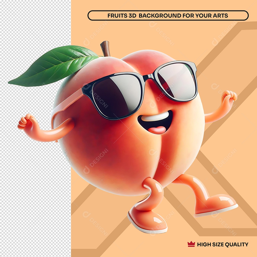 Pêssego com Óculos Escuro Elemento 3D para Composição PSD