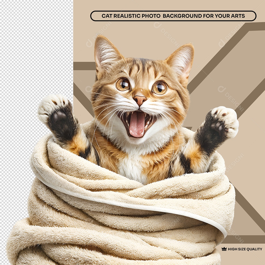 Gatinho Enrolado na Toalha Elemento 3D para Composição PSD