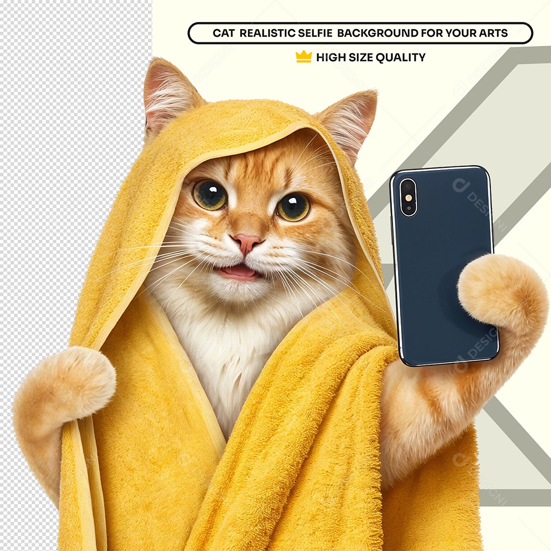 Gatinho Tirando Selfi Elemento 3D para Composição PSD