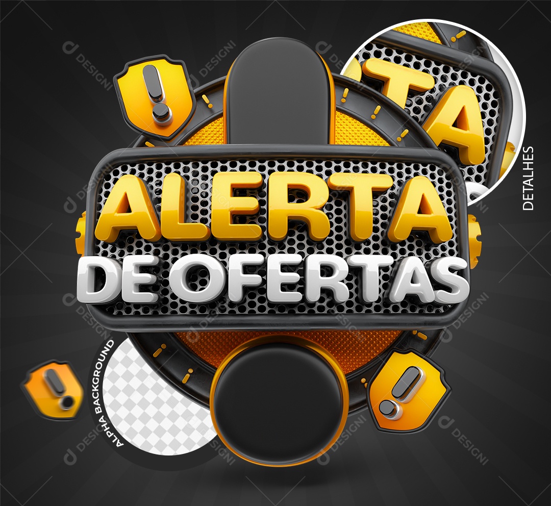 Selo 3D Alerta de Ofertas Preto e Branco para Composição PSD