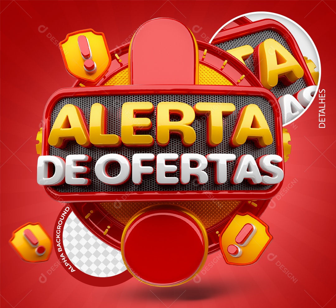 Selo 3D Alerta de Ofertas Vermelho e Branco para Composição PSD