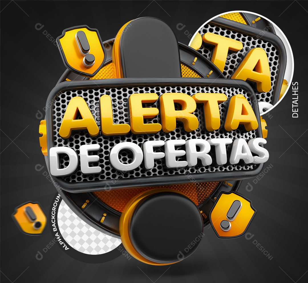 Alerta de Ofertas Selo 3D Preto e Branco para Composição PSD