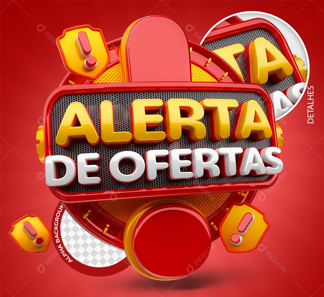Alerta de Ofertas Selo 3D Vermelho e Branco para Composição PSD
