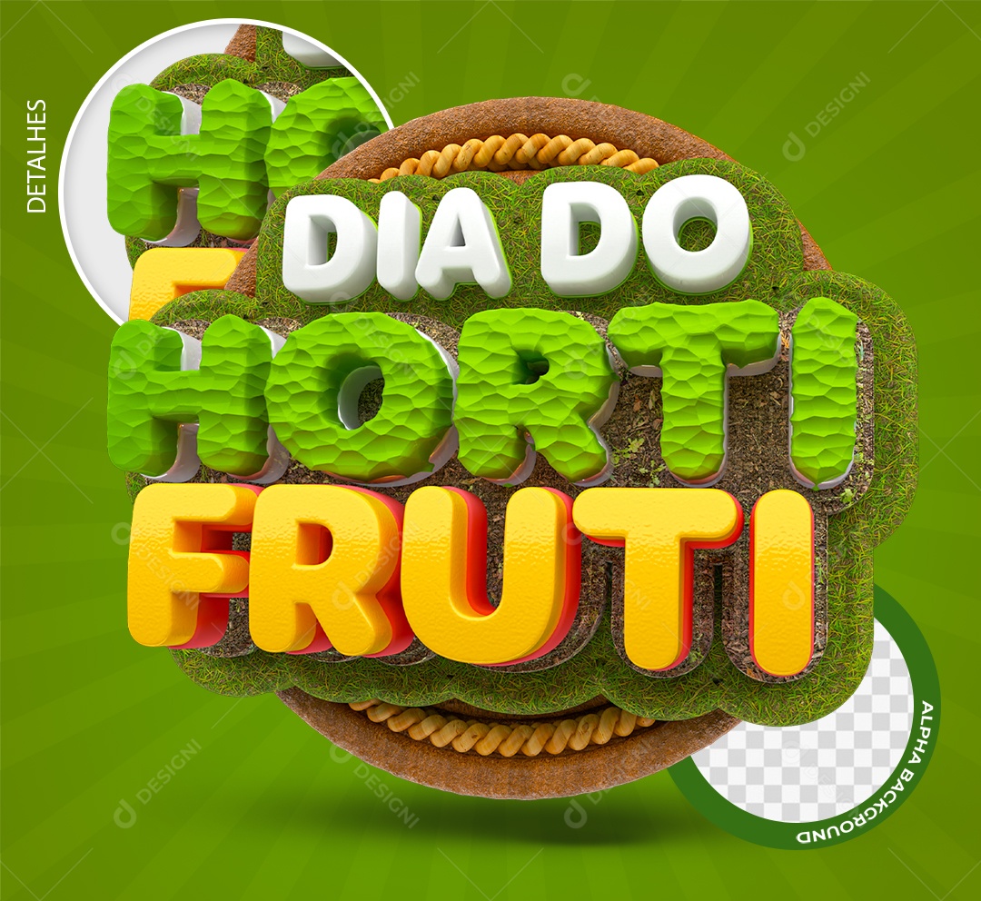 Dia do Hortifruti Selo 3D Verde e Amarelo para Composição PSD