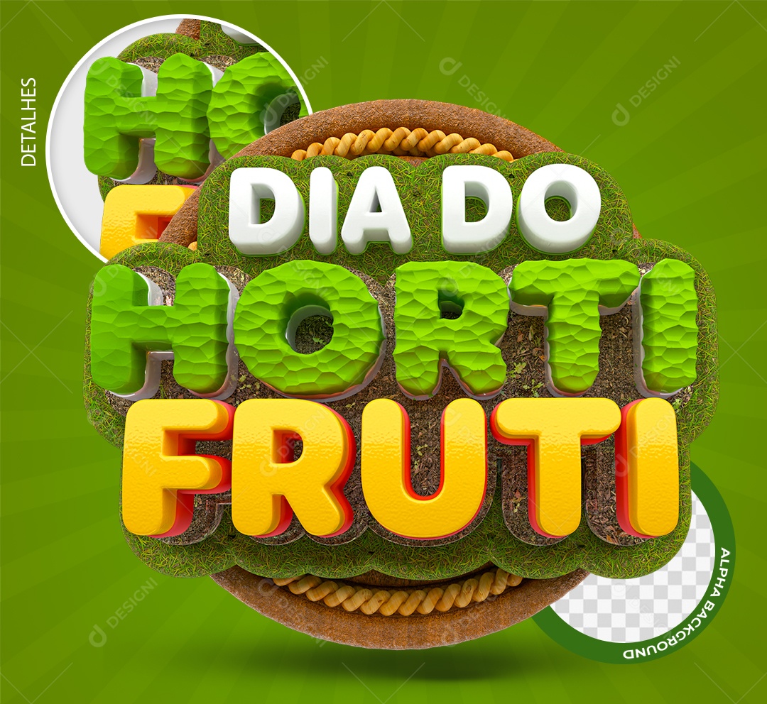 Dia do Hortifruti Selo 3D Verde e Amarelo para Composição PSD