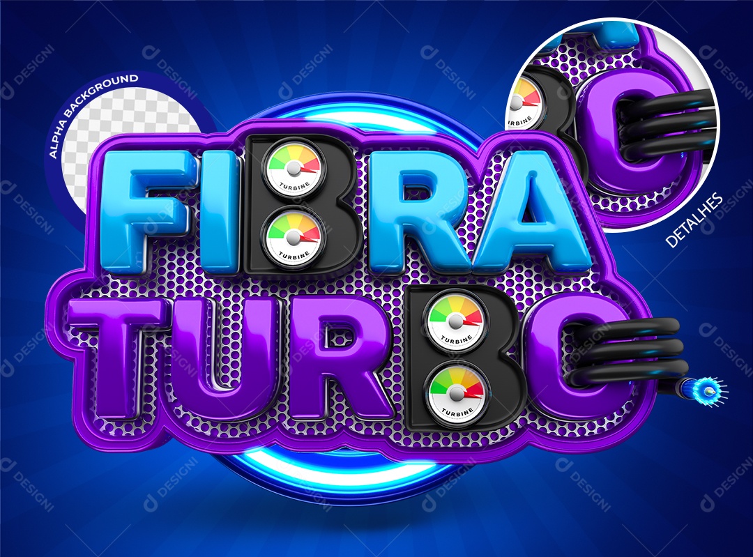 Fibra Turbo Selo 3D Azul e Roxo para Composição PSD