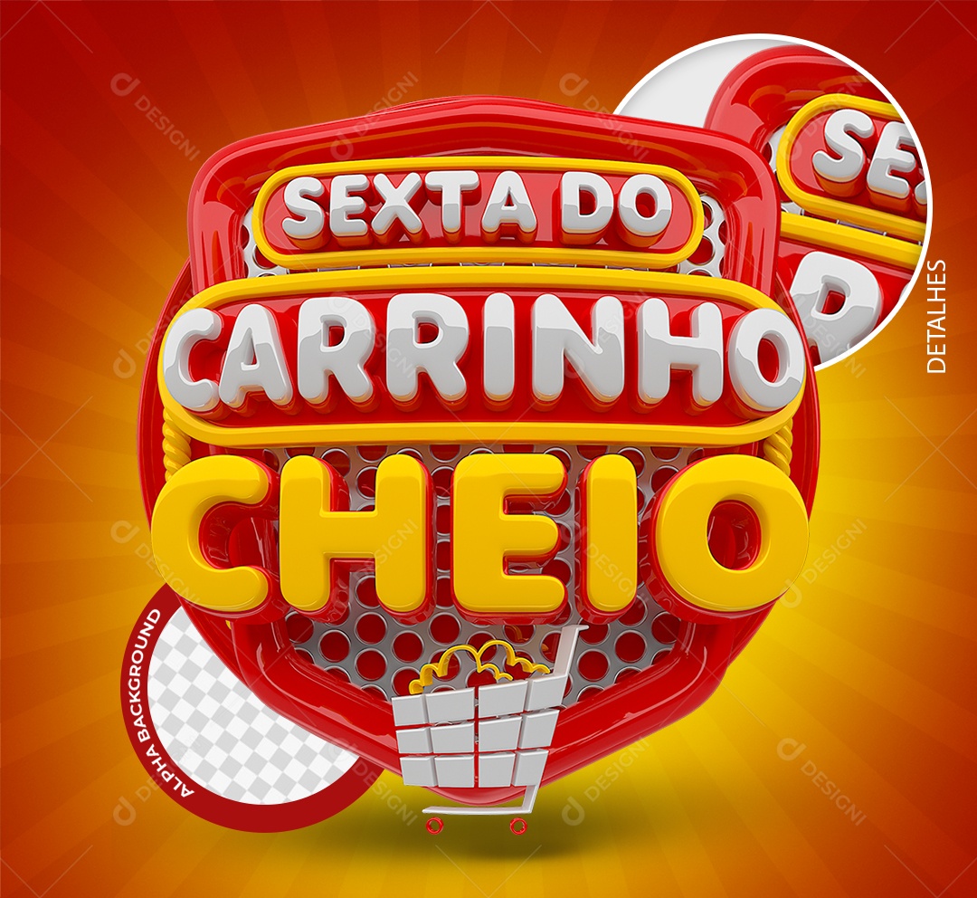 Selo 3D Sexta do Carrinho Vermelho e Amarelo para Composição PSD
