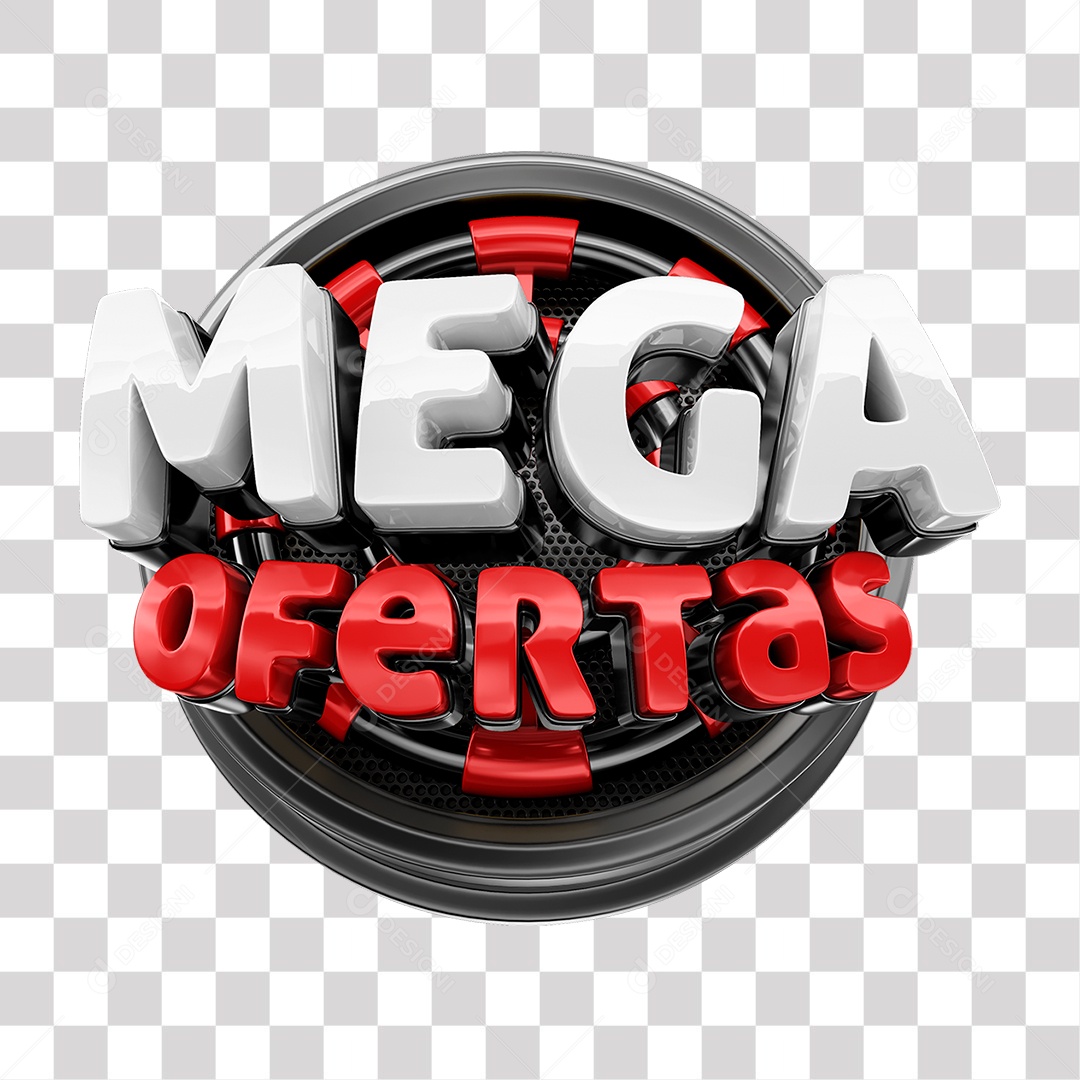 Mega Ofertas Selo 3D Branco e Vermelho para Composição PNG Transparente