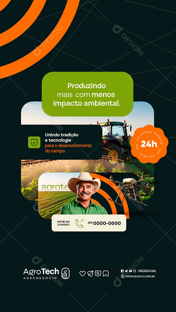 Story Agro Tech Drones Produzindo Mais com Menos Impacto Ambiental Social Media PSD Editável