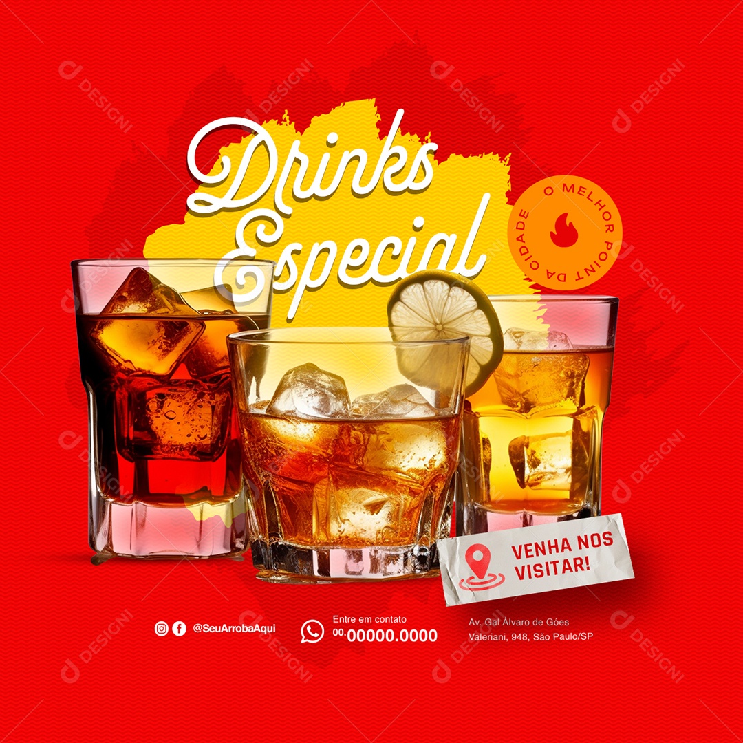 Barzinho Drinks Especial Venha nos Visitar Social Media PSD Editável