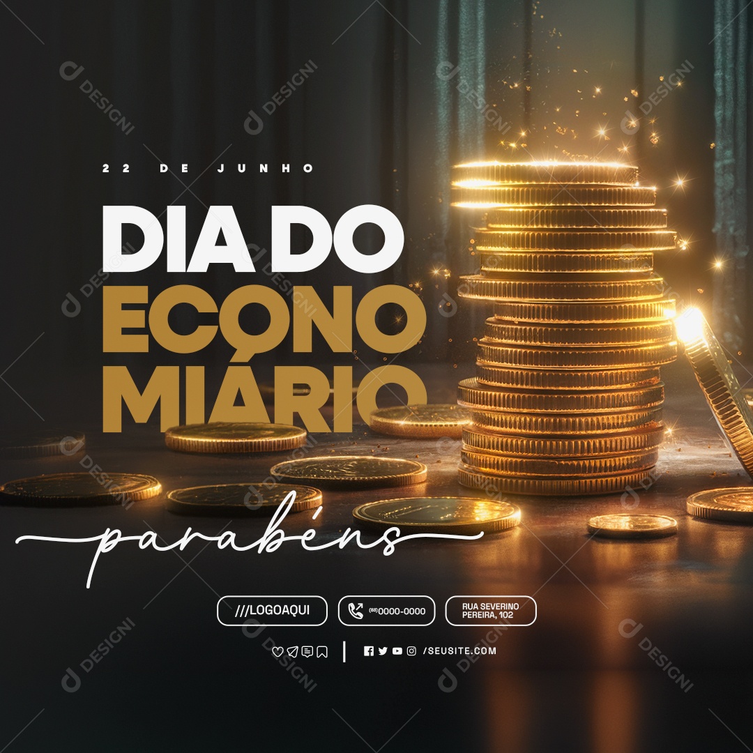 Dia do Economiário 22 de Junho Parabéns Social Media PSD Editável