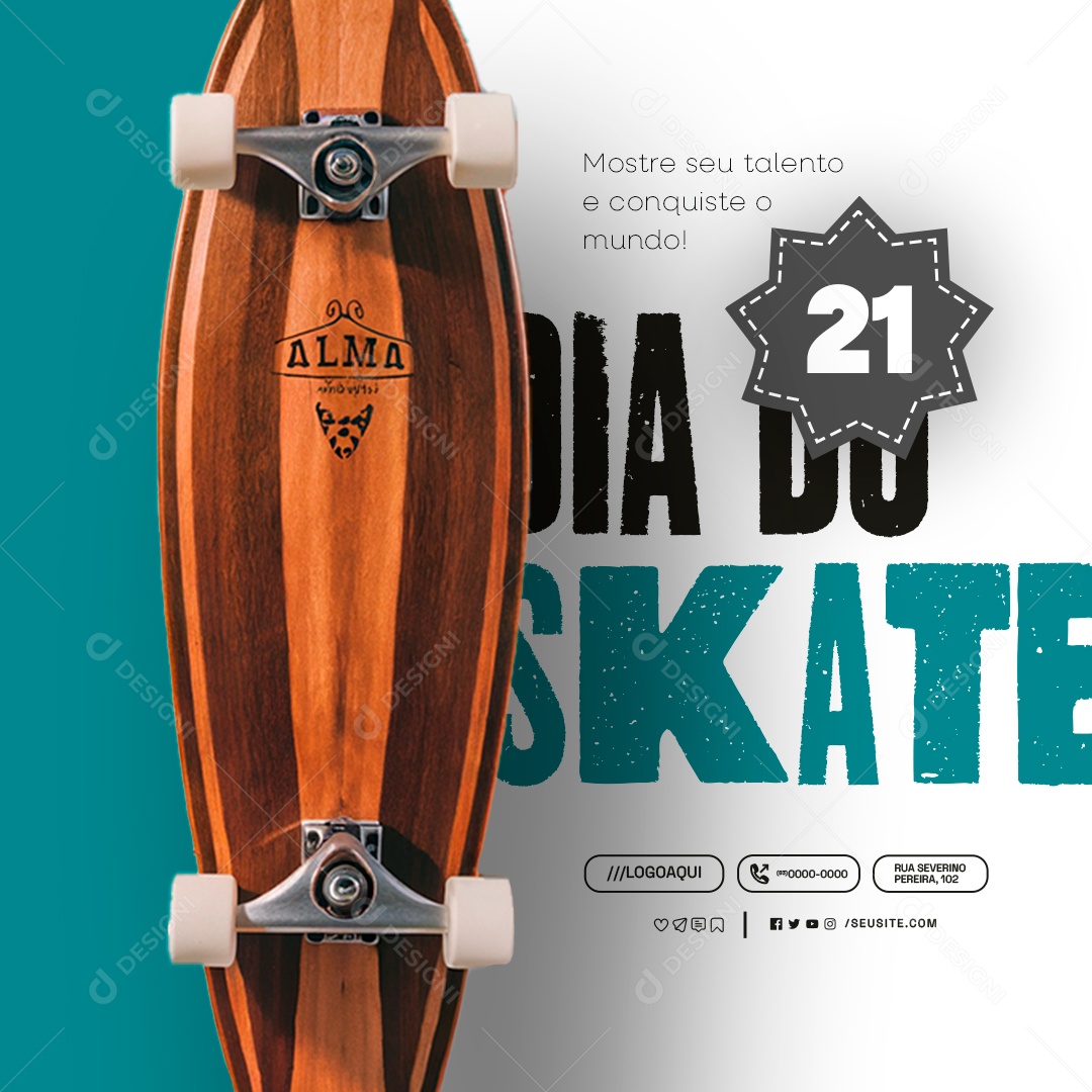 Dia Mundial do Skate 21 de Junho Mostre seu Talento e Conquiste o Mundo Social Media PSD Editável