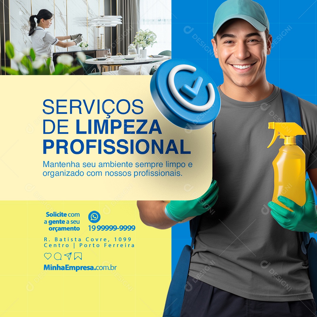 Serviços Gerais Serviços de Limpeza Profissional Social Media PSD Editável
