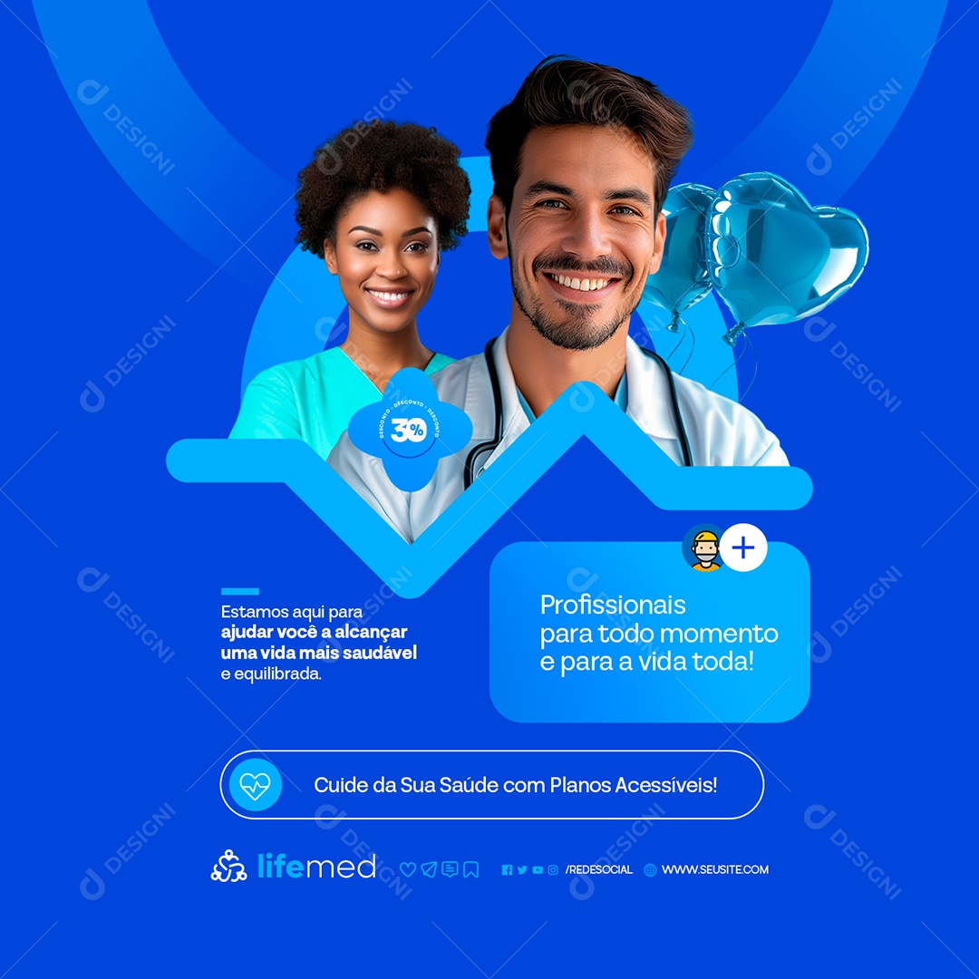 Clínica Médica Profissionais para Todo Momento e Para a Vida Toda Social Media PSD Editável