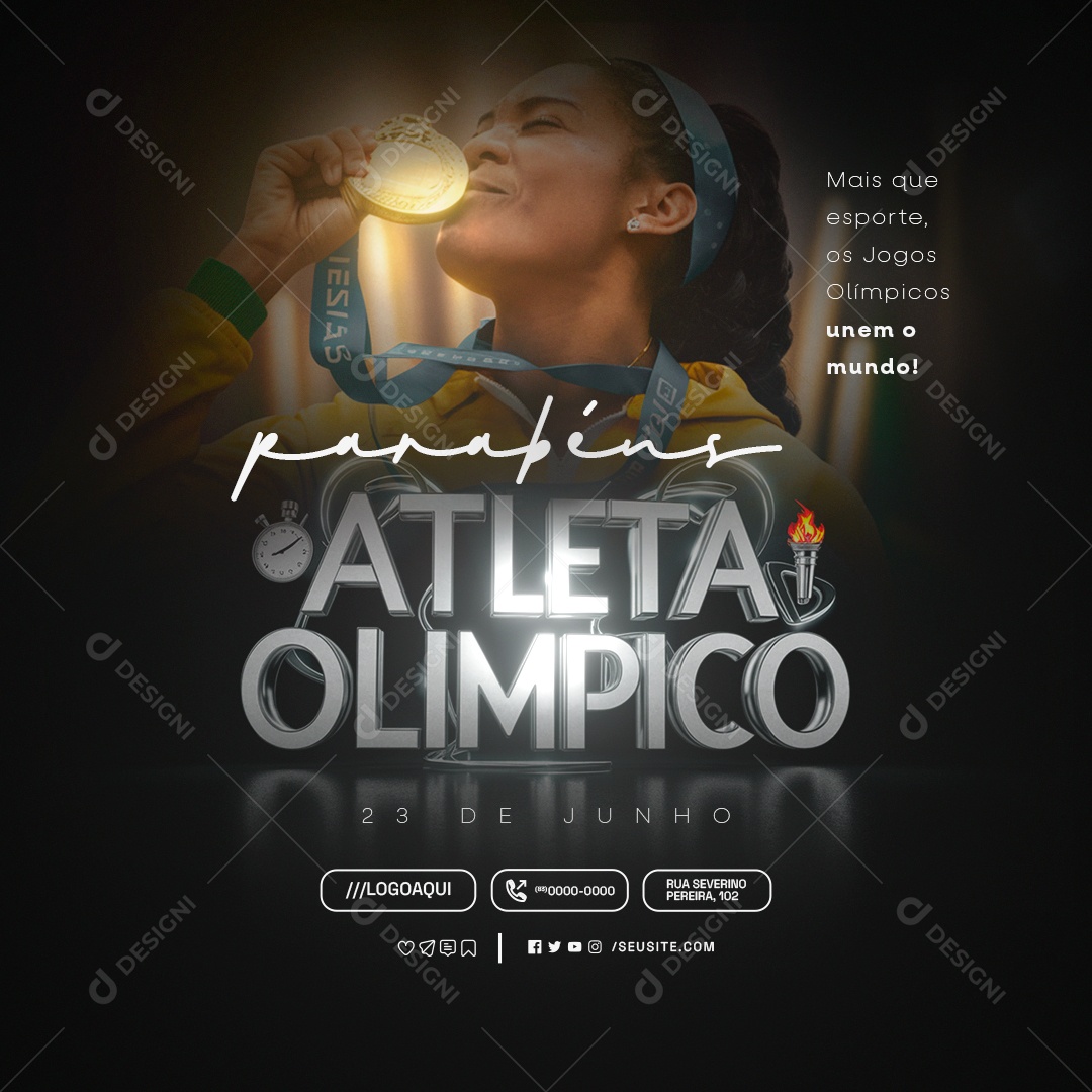 Dia do Atleta Olímpico 23 de Junho Mais que Esporte Social Media PSD Editável