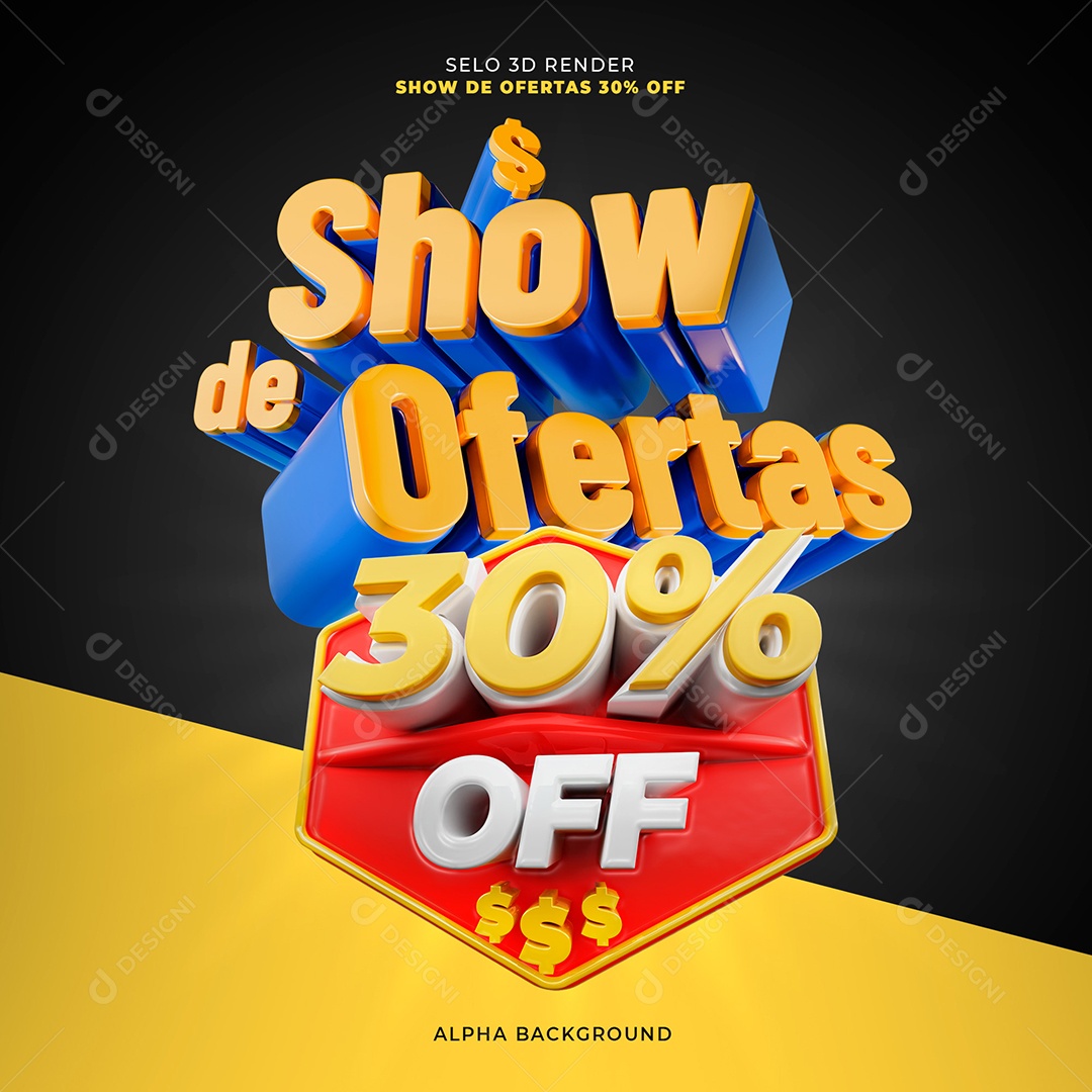 Show de Ofertas 30% Off Selo 3D Azul Amarelo e Vermelho para Composição PSD