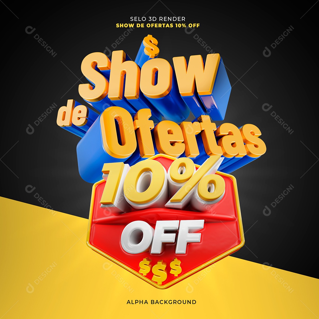 Show de Ofertas 10% Off Selo 3D Azul Amarelo e Vermelho para Composição PSD