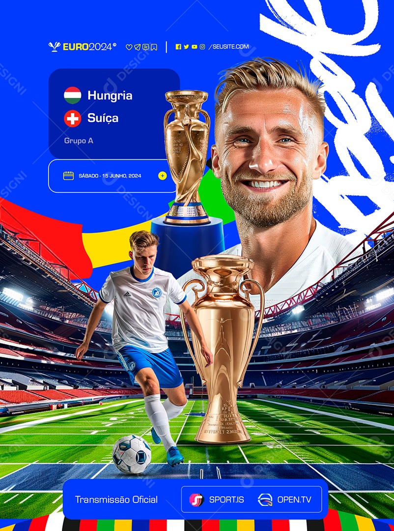 Euro 2024 Hungria x Suíça Social Media PSD Editável