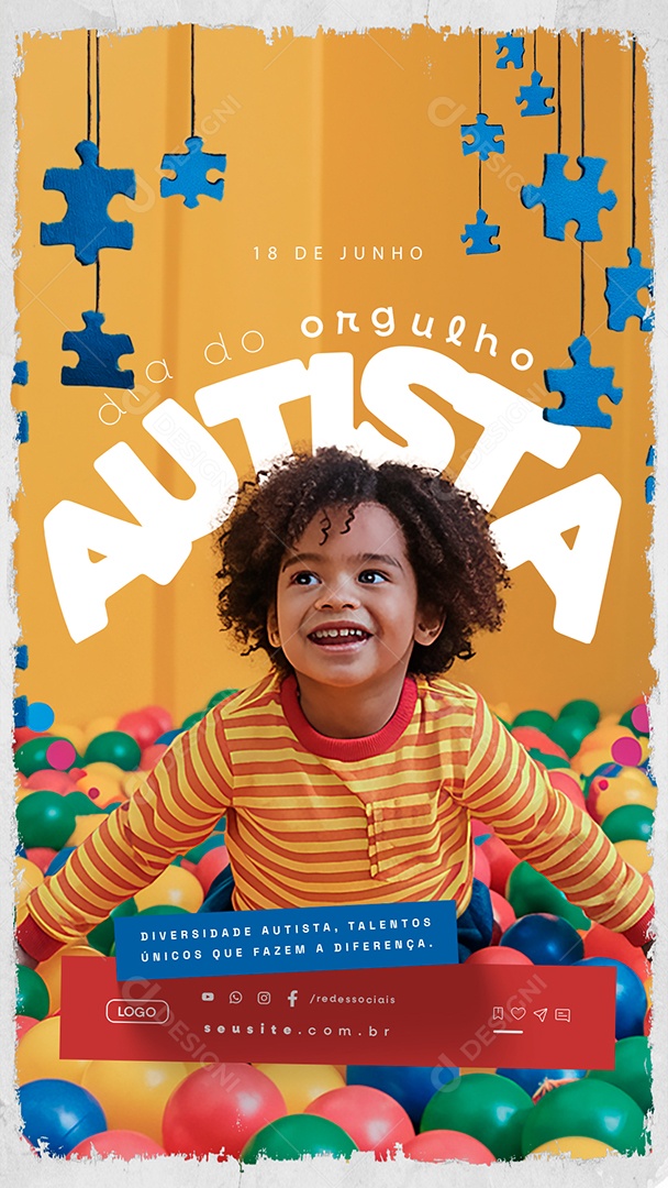 Story Dia do Orgulho Autista 18 de Junho Diversidade Autista Social Media PSD Editável