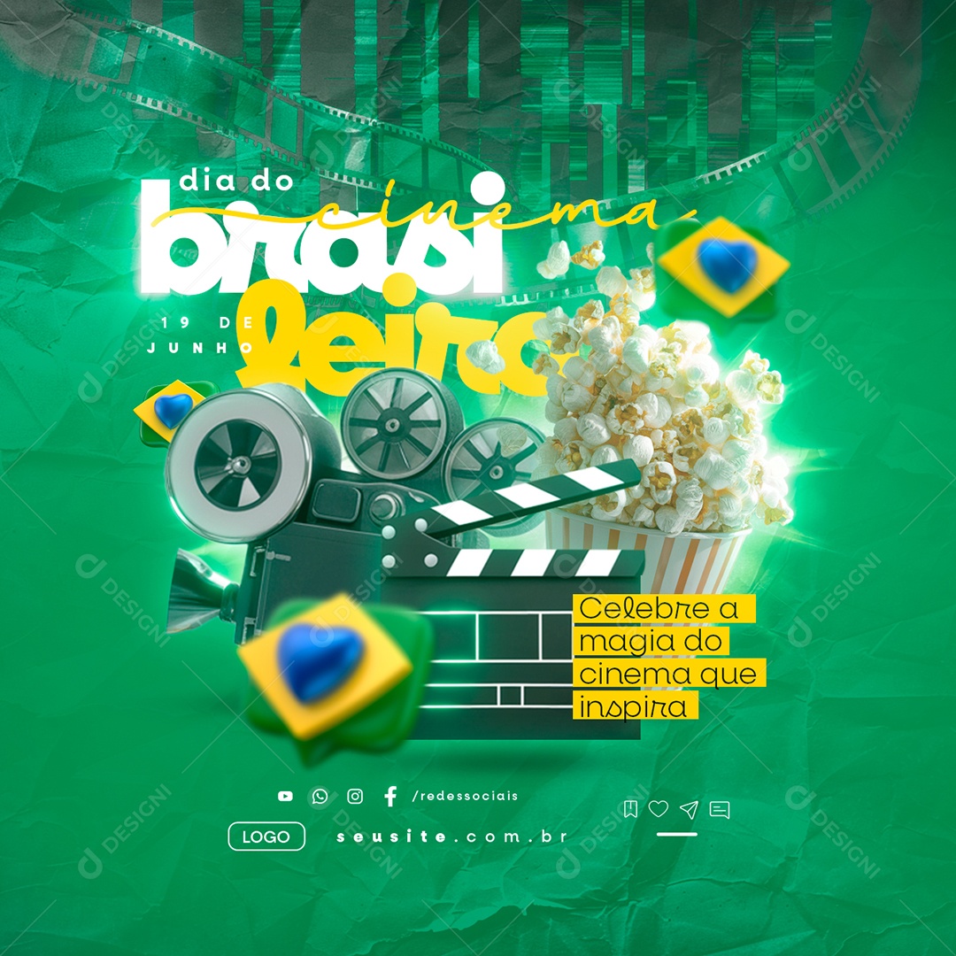 Dia do Cinema Brasileiro 19 de Junho Celebre a Magia do Cinema Social Media PSD Editável