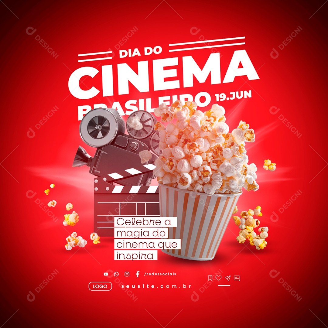 Dia do Cinema Brasileiro 19 de Junho Celebre a Magia do Cinema Social Media PSD Editável