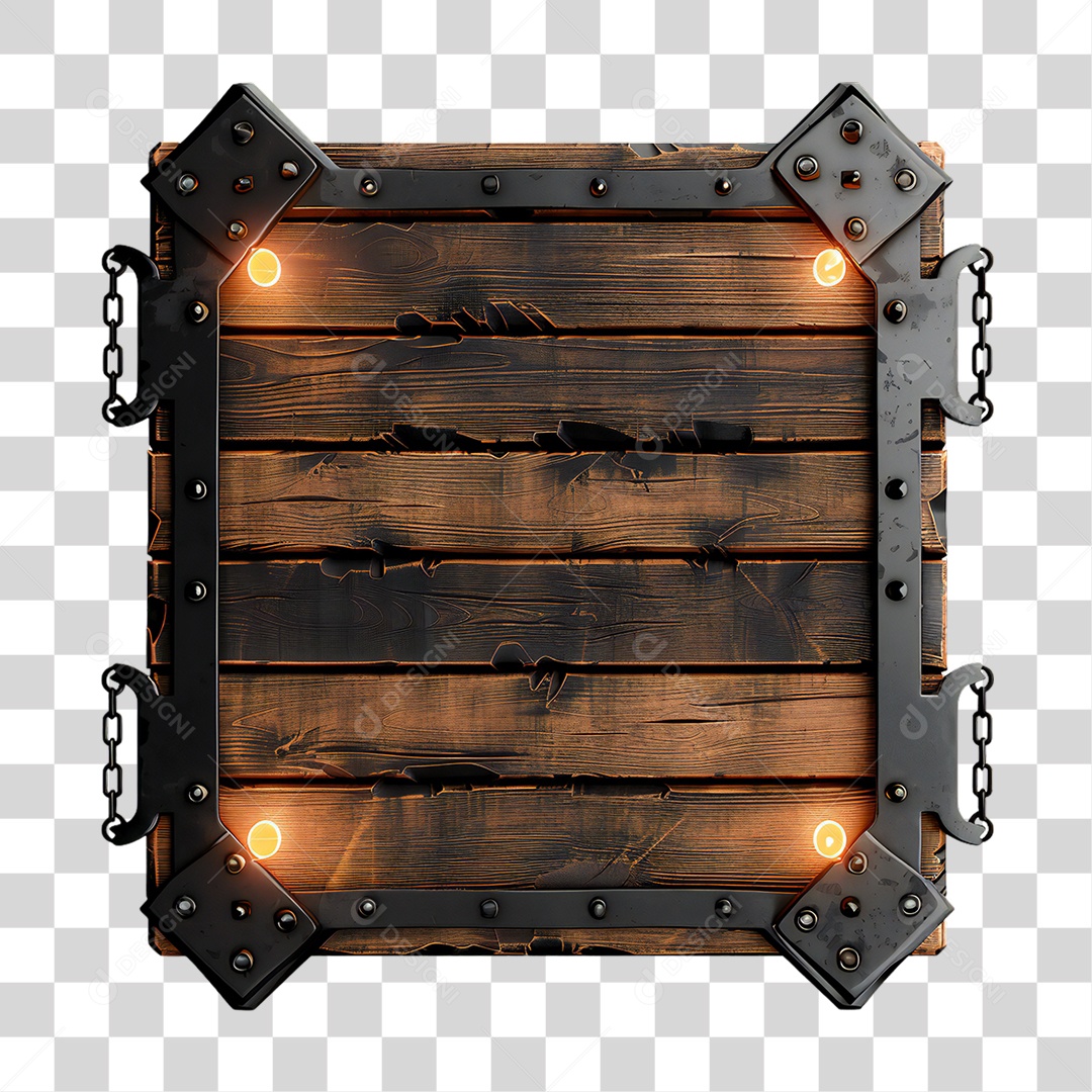 Elemento 3D Placa de Madeira com Luzes PNG Transparente
